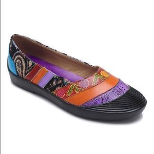 Soffia Purple & Orange Abstract Leather Flats A11‎